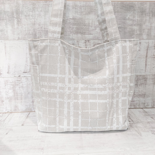 Neutral Linen Look Beach Bag With Zip and 4 Pockets
