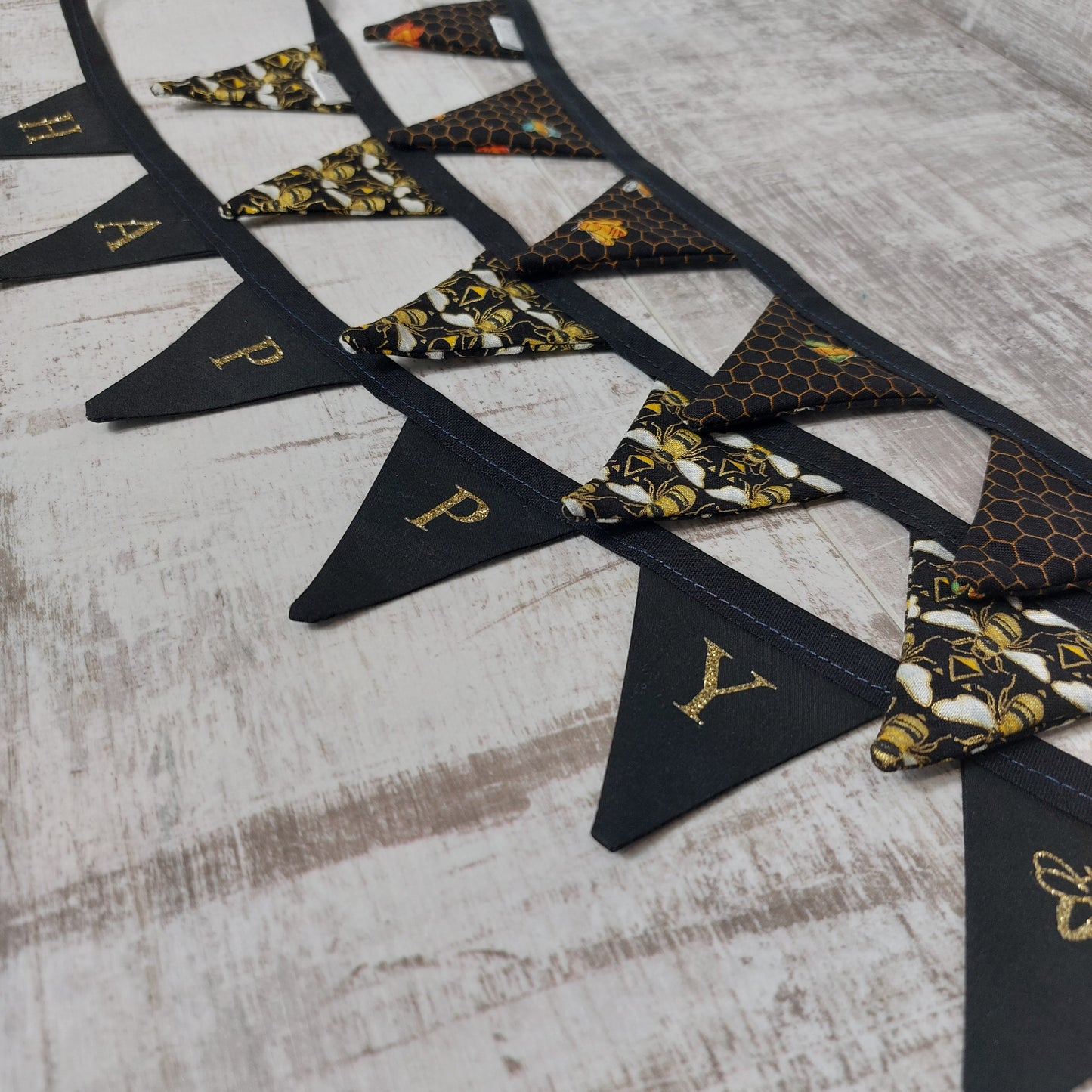 Mini Bunting in Black with Gold Glitter "Happy" | Cute Desk or Room Decoration