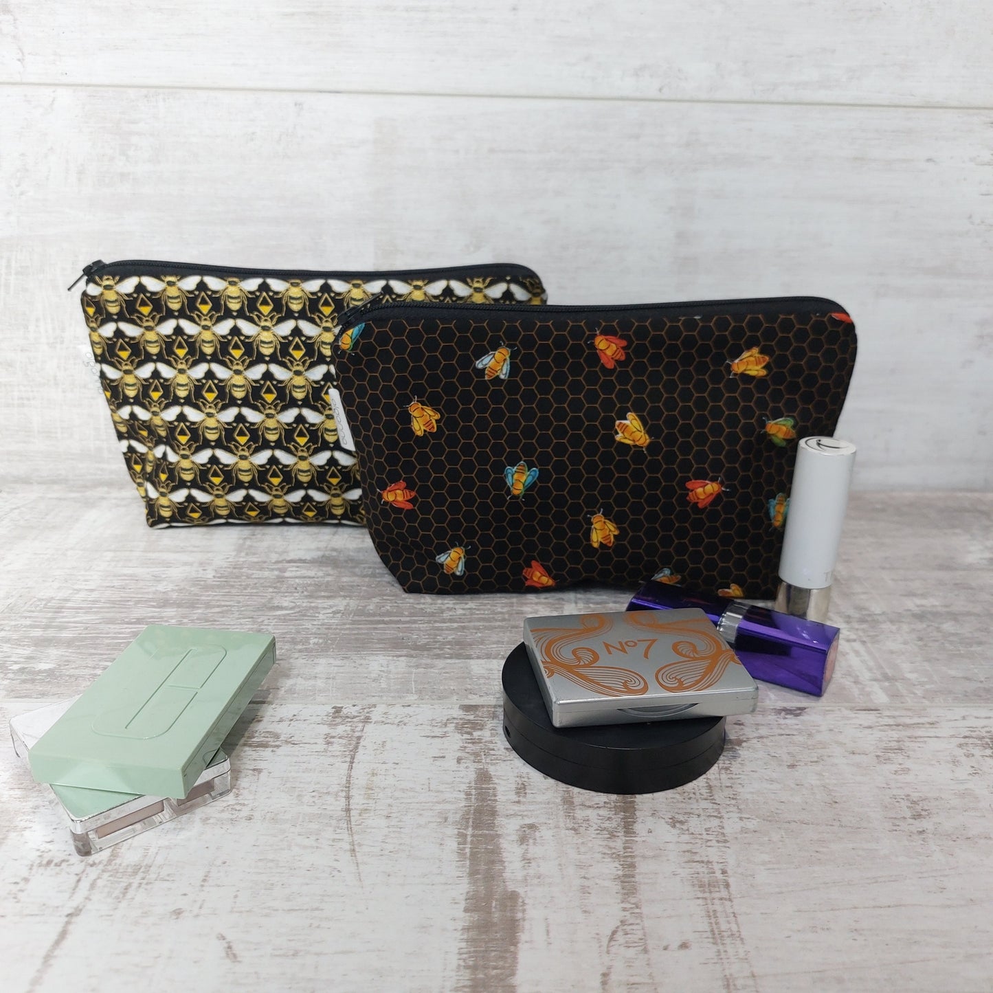 Small Zip Makeup Bag in Honeycomb Bee Print | Stylish Storage for Makeup & Daily Essentials