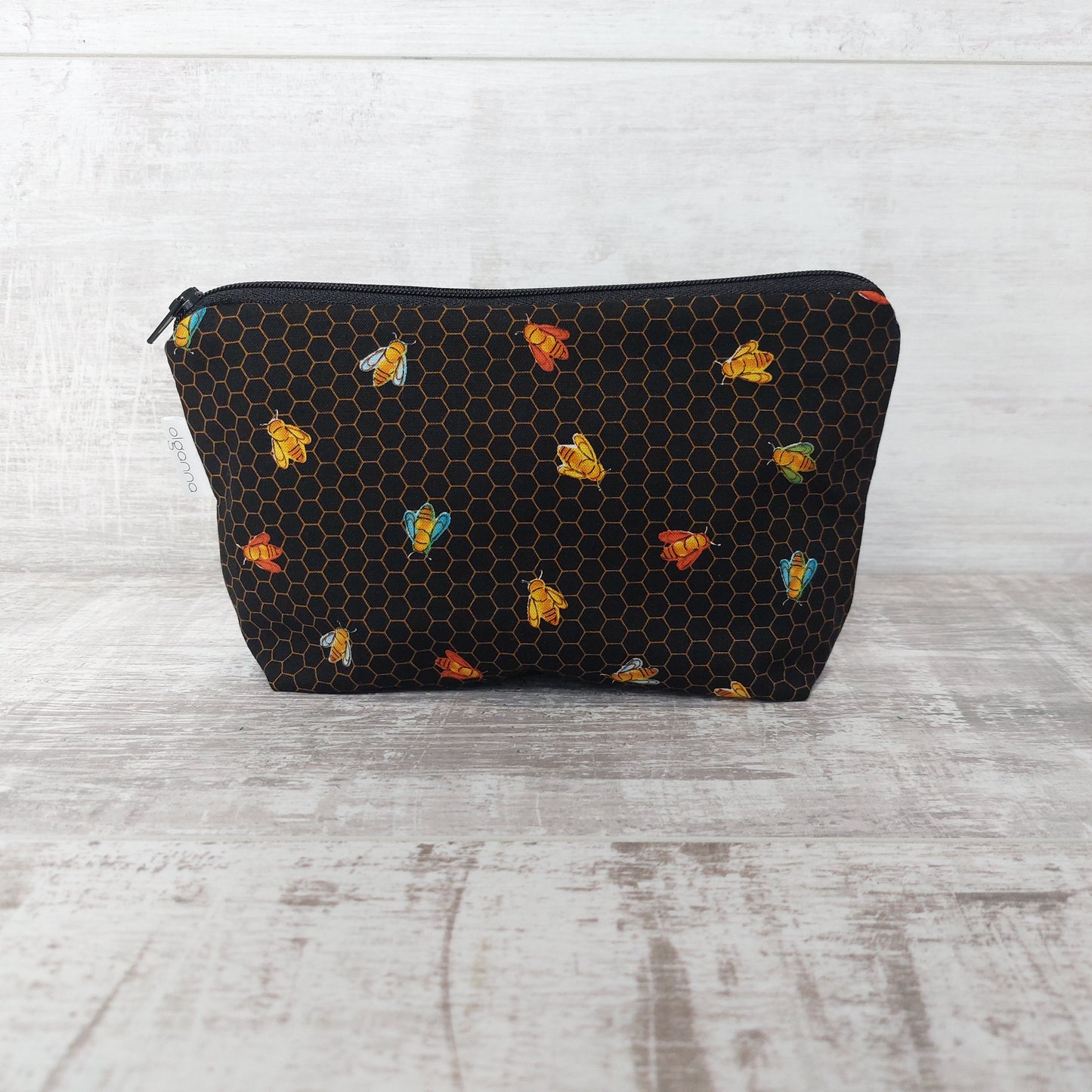 Small Zip Makeup Bag in Honeycomb Bee Print | Stylish Storage for Makeup & Daily Essentials