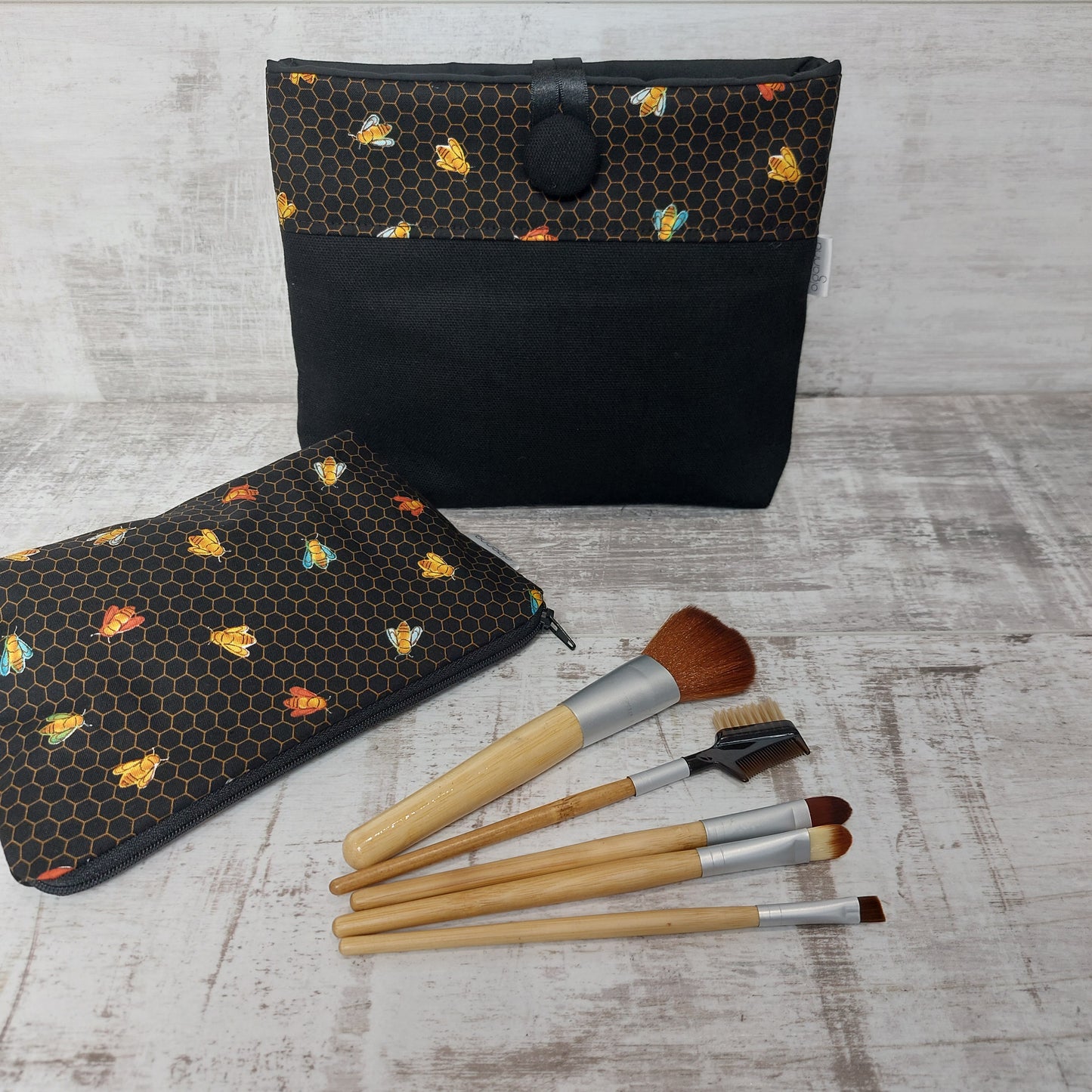 Small Zip Makeup Bag in Honeycomb Bee Print | Stylish Storage for Makeup & Daily Essentials