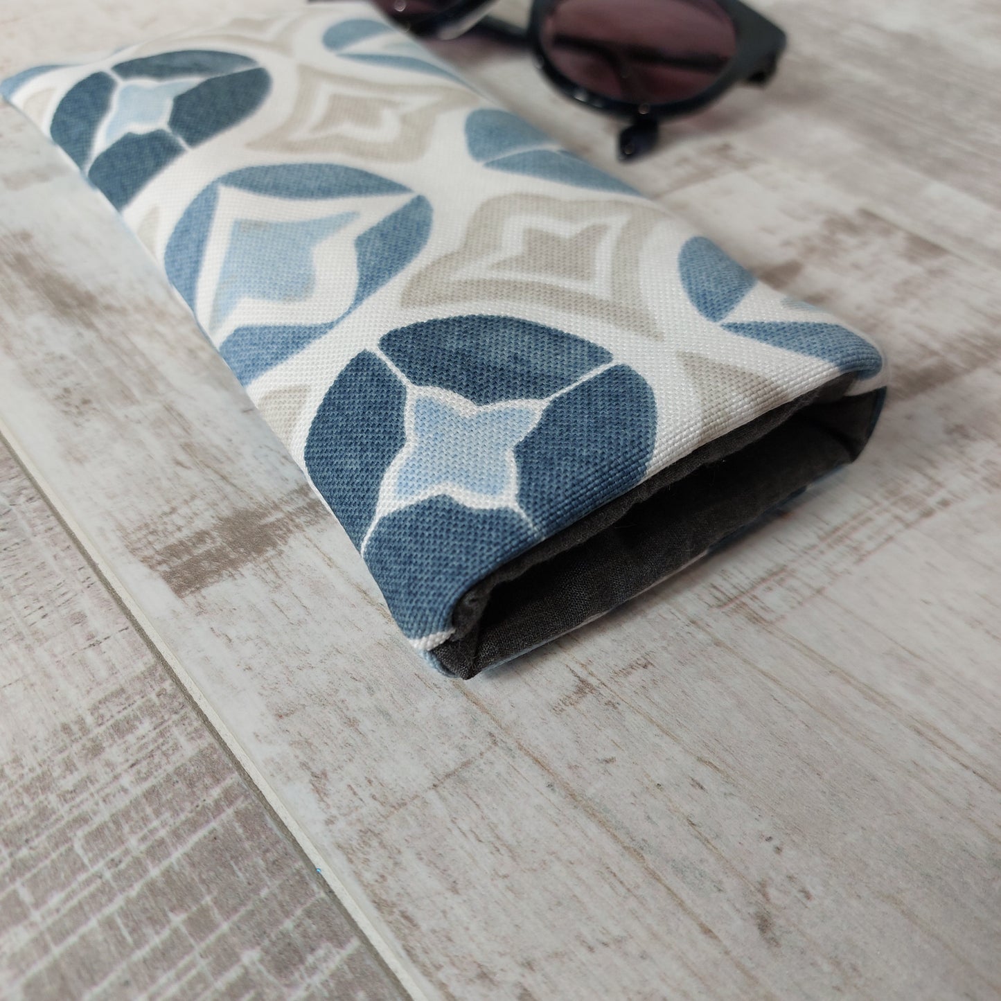 Blue and Grey Tile Effect sunglasses case