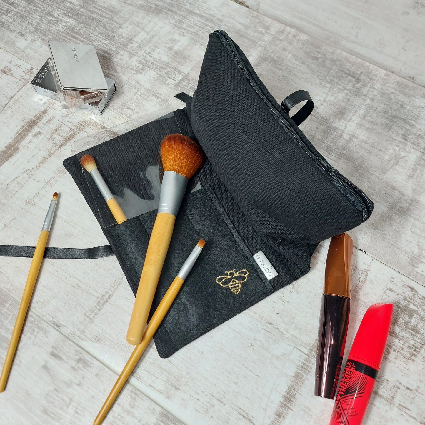 Makeup Wrap with Bamboo Brushes | Personalized Travel Makeup Organizer