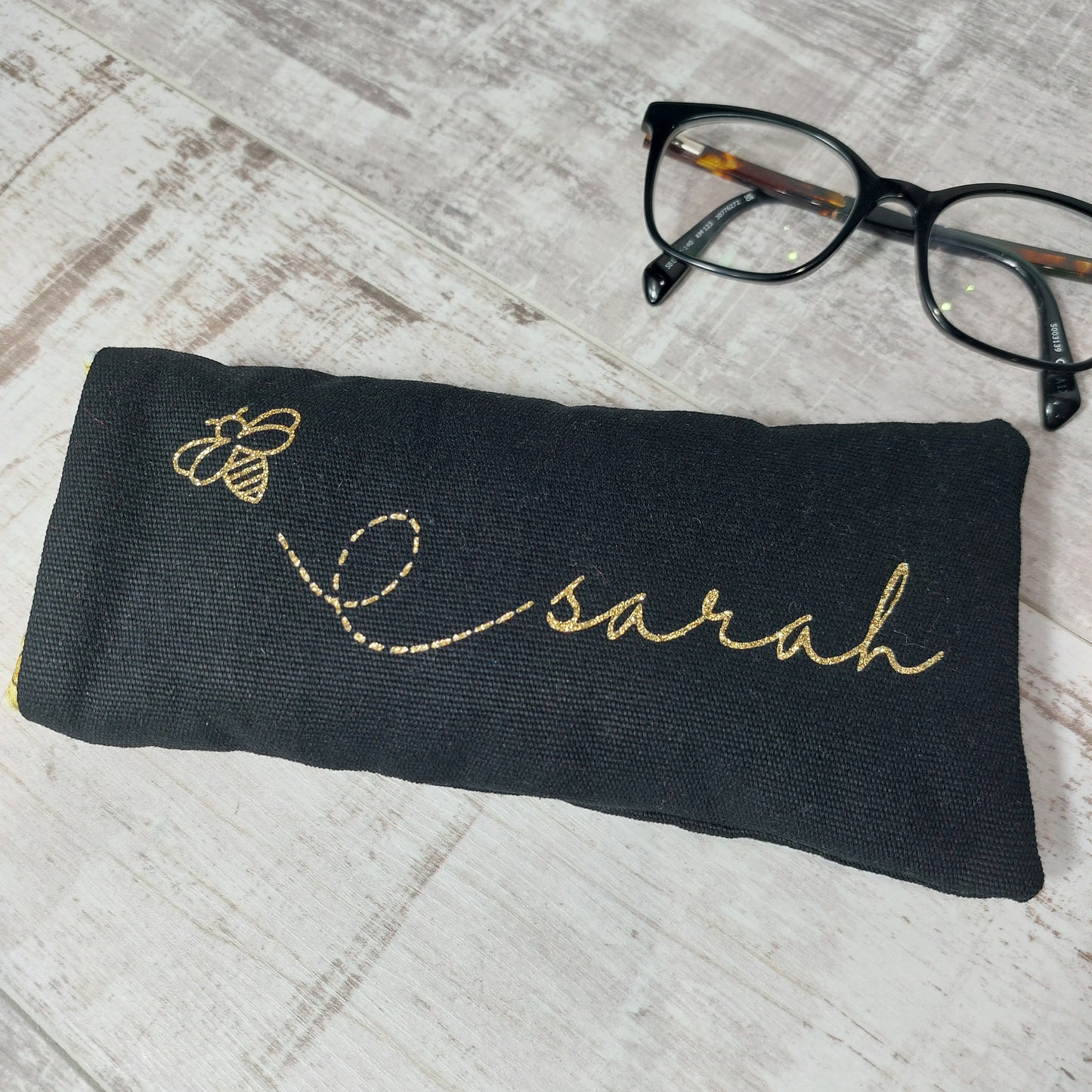 Personalized Padded Glasses Case | Black and Gold Bee Design Soft Padded Case