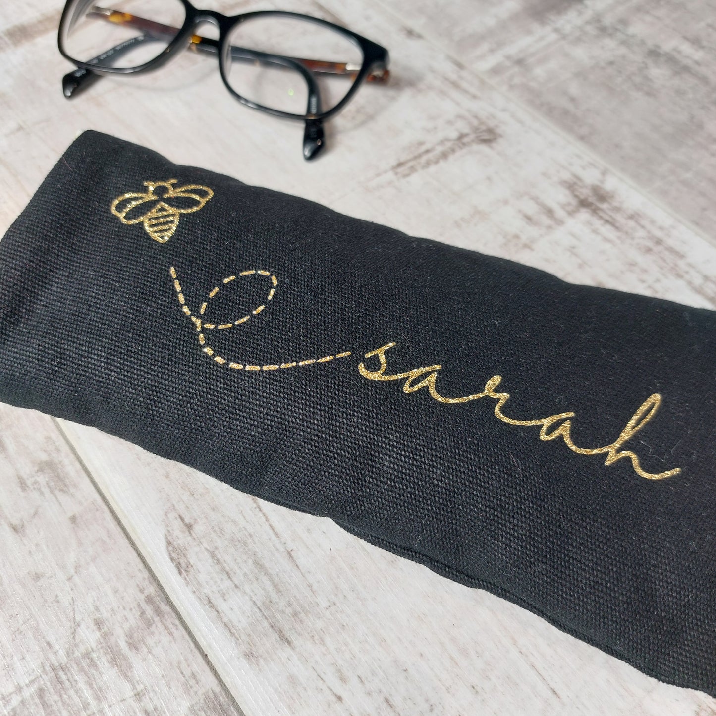 Personalized Padded Glasses Case | Black and Gold Bee Design Soft Padded Case