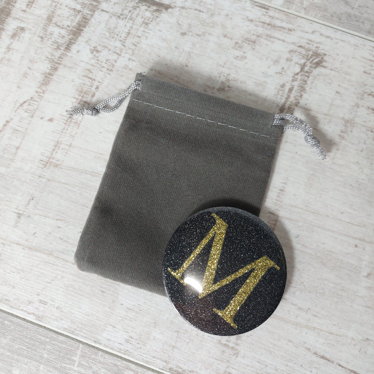 Personalized Compact Mirror with Velvet Pouch - Initial Gift Ideas for Her at Christmas