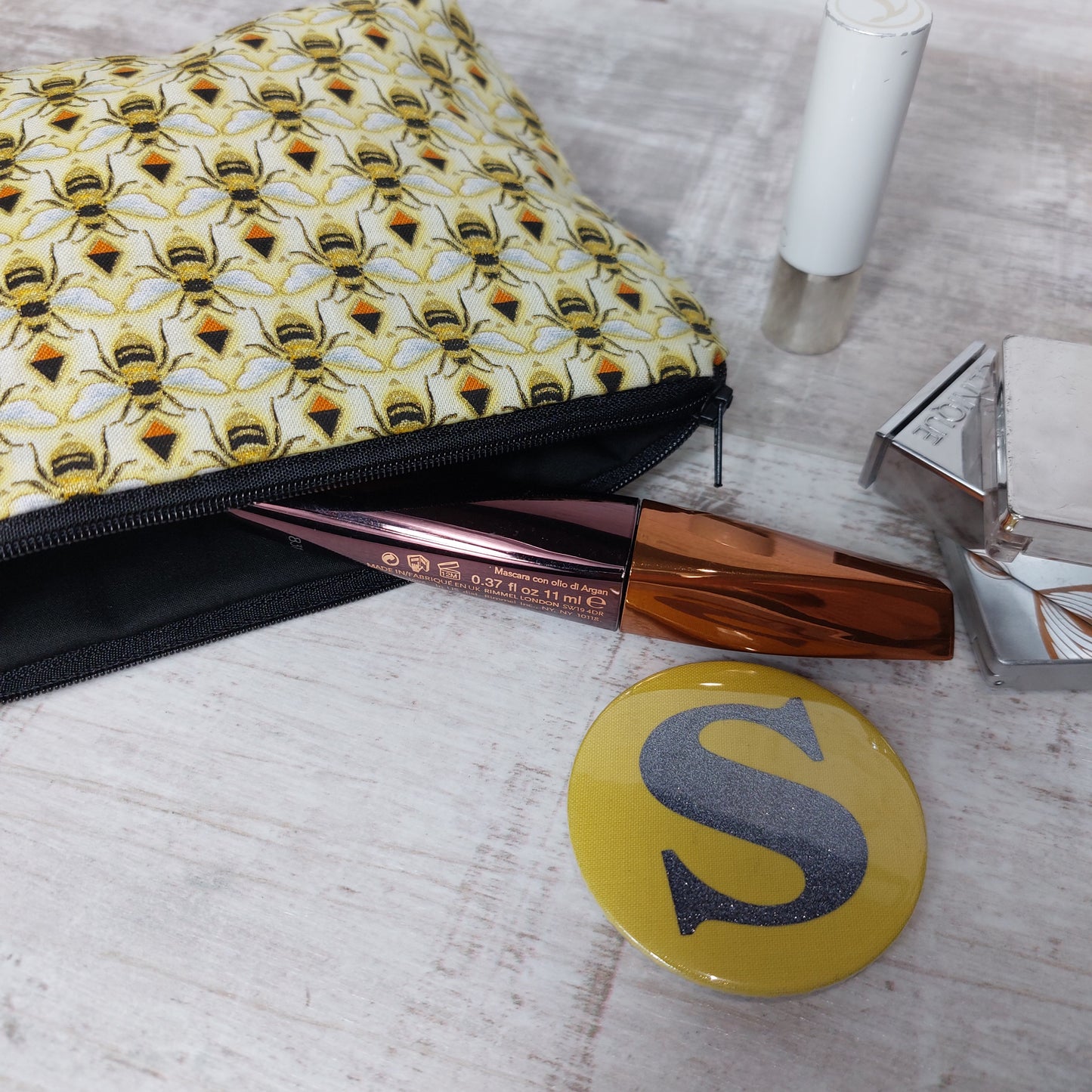 Small Zip Makeup Bag with Bee Print | Stylish Pouch for Makeup and Essentials