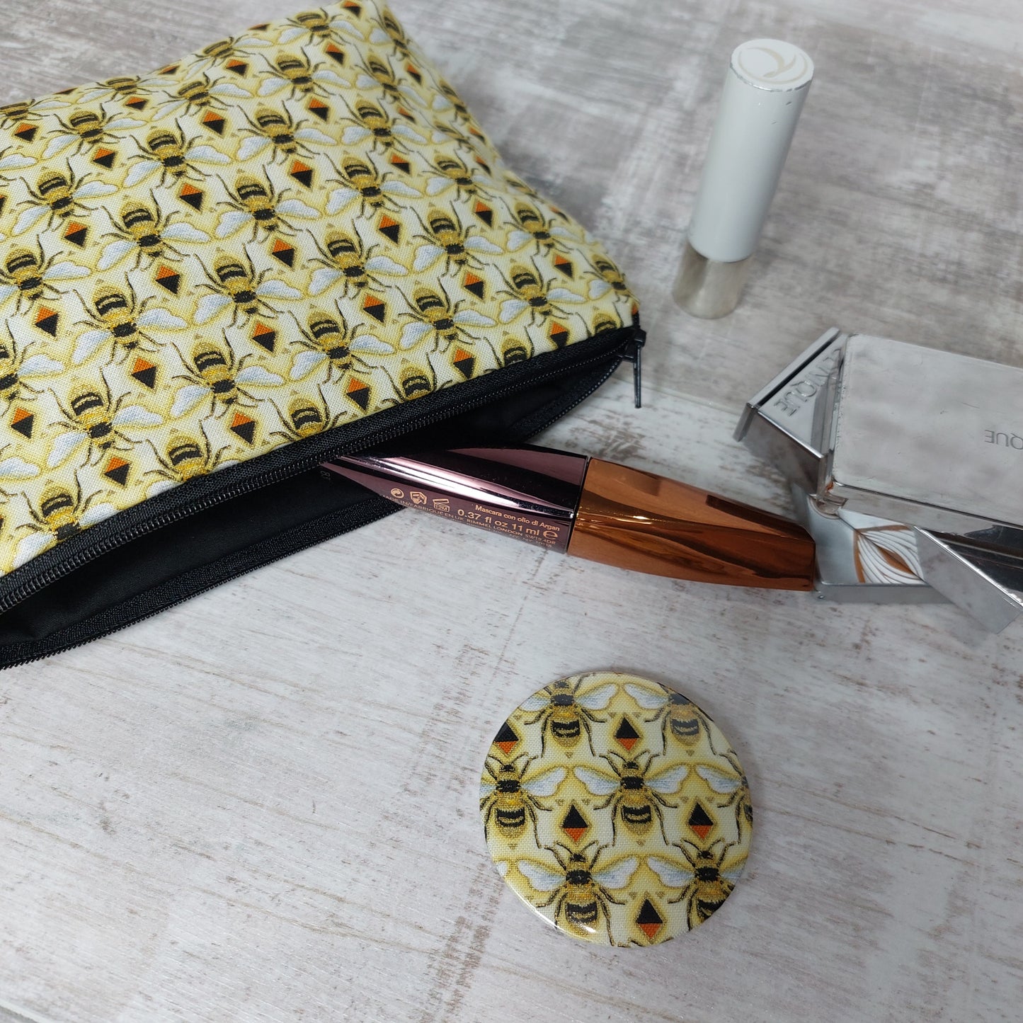 Small Zip Makeup Bag with Bee Print | Stylish Pouch for Makeup and Essentials