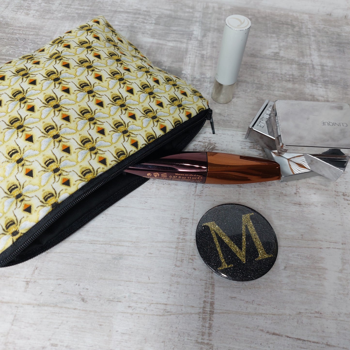 Small Zip Makeup Bag with Bee Print | Stylish Pouch for Makeup and Essentials