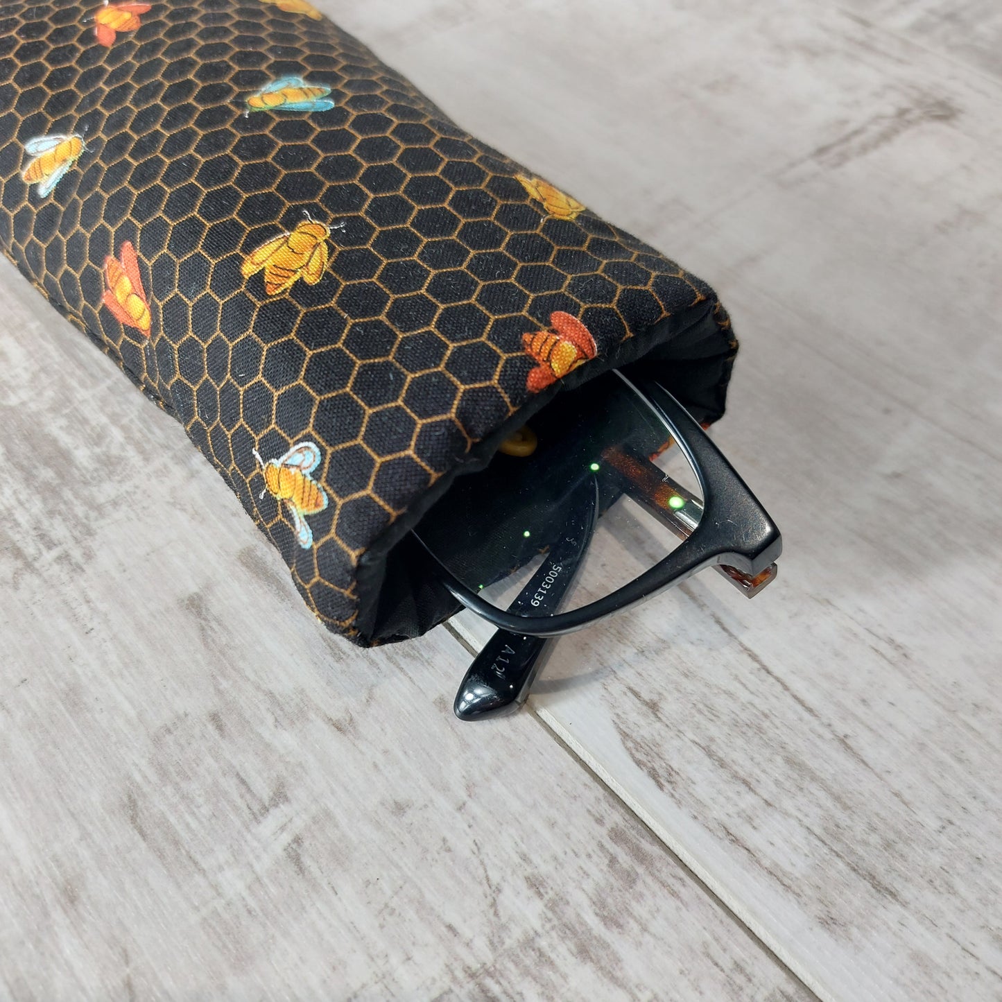 Padded Glasses Case in Honeycomb Bee Print | Protective Snap-Fastening Eyewear Pouch