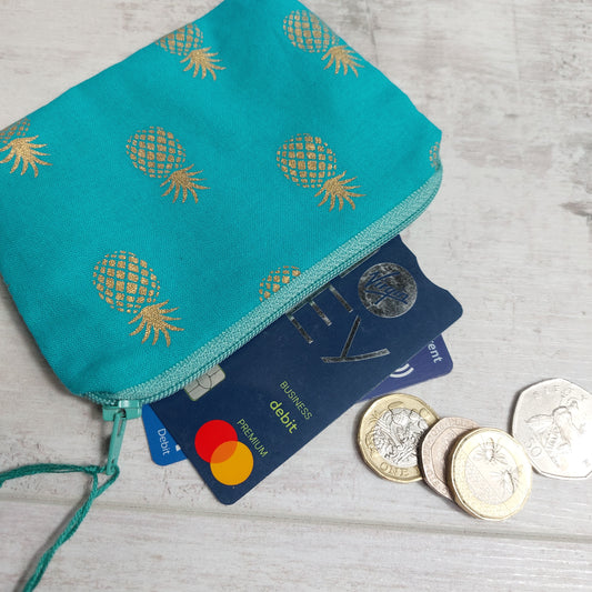 Turquoise with gold pineapples purse