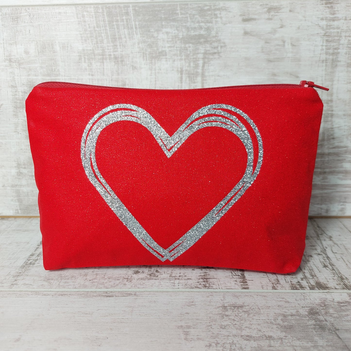 Red Glitter Make up Bag with Heart Design