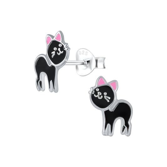 Sterling Silver Black Cat Enamel Earrings - Autumn Accessories