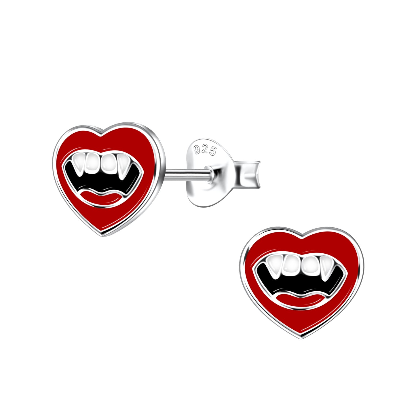 Bold Red lips with Vampire Teeth Earrings which BITE!