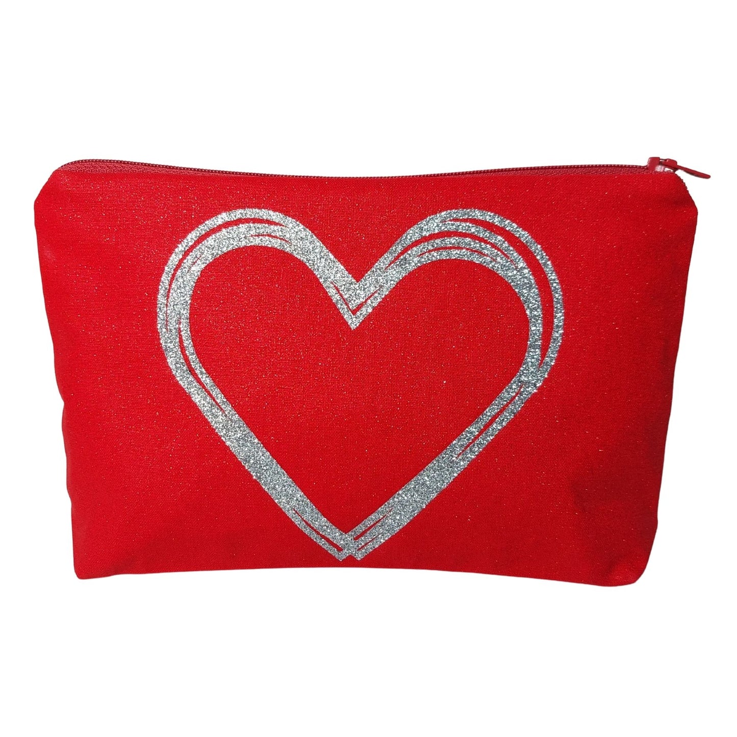 Red Glitter Make up Bag with Heart Design