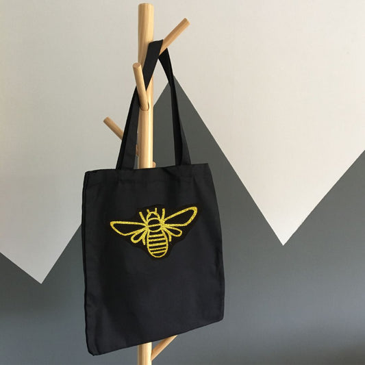 Black Cotton Tote Bag with Gold Glitter Bee | Gift Idea for a Bee Lover