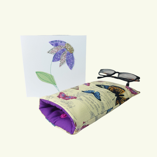 Glasses Case and Card Gift Set in Vintage Butterfly Print