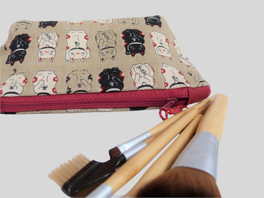 Lucky Cat Make Up Bag with zip fastening.