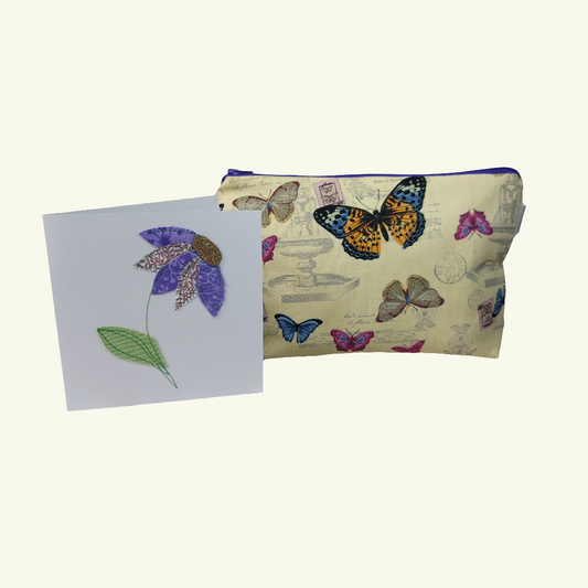 Make Up Bag and Card Gift Set in Vintage Butterfly Print