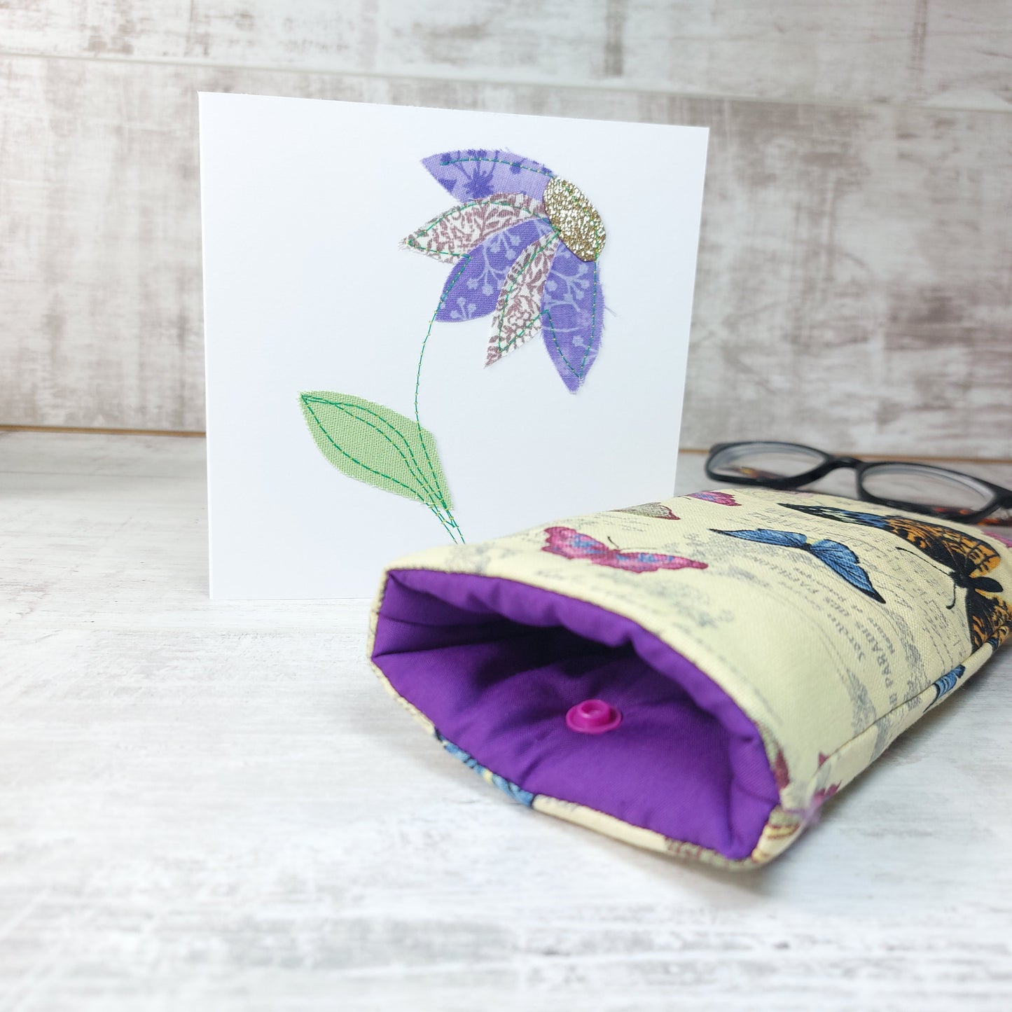 Glasses Case and Card Gift Set in Vintage Butterfly Print