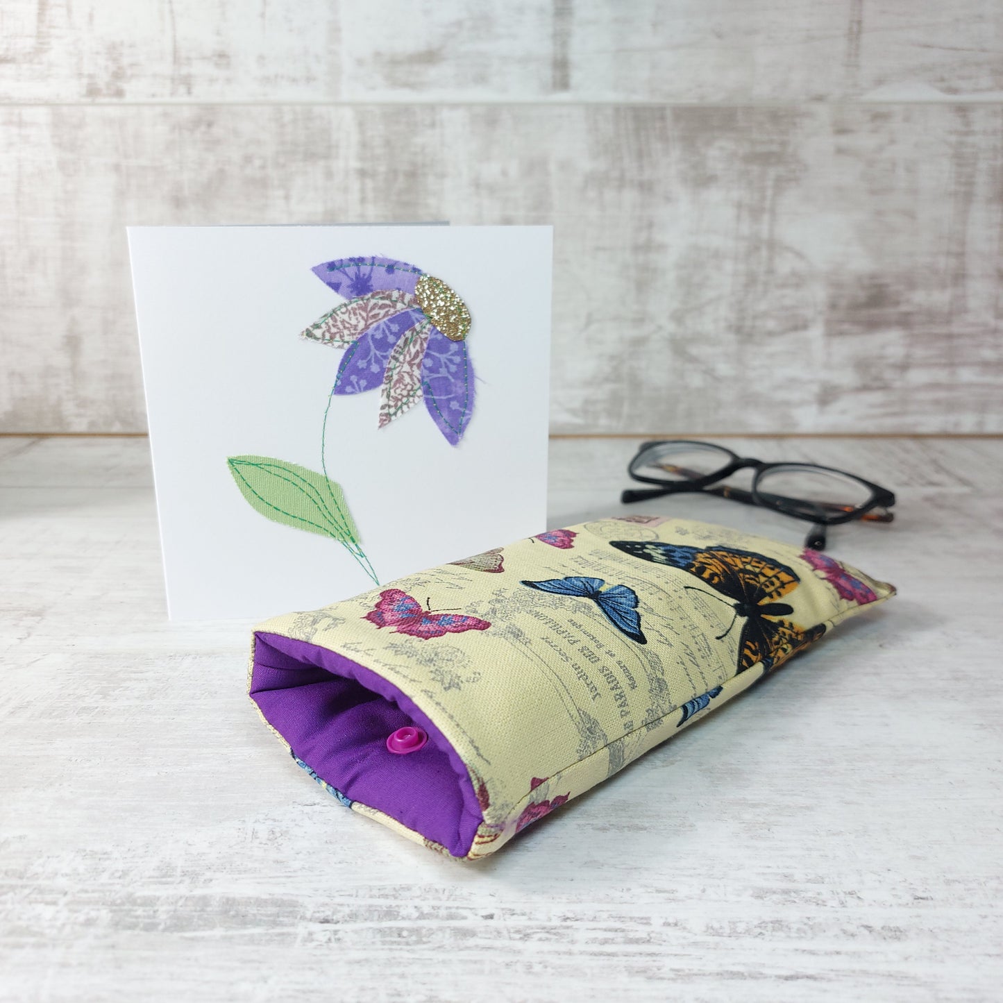 Glasses Case and Card Gift Set in Vintage Butterfly Print