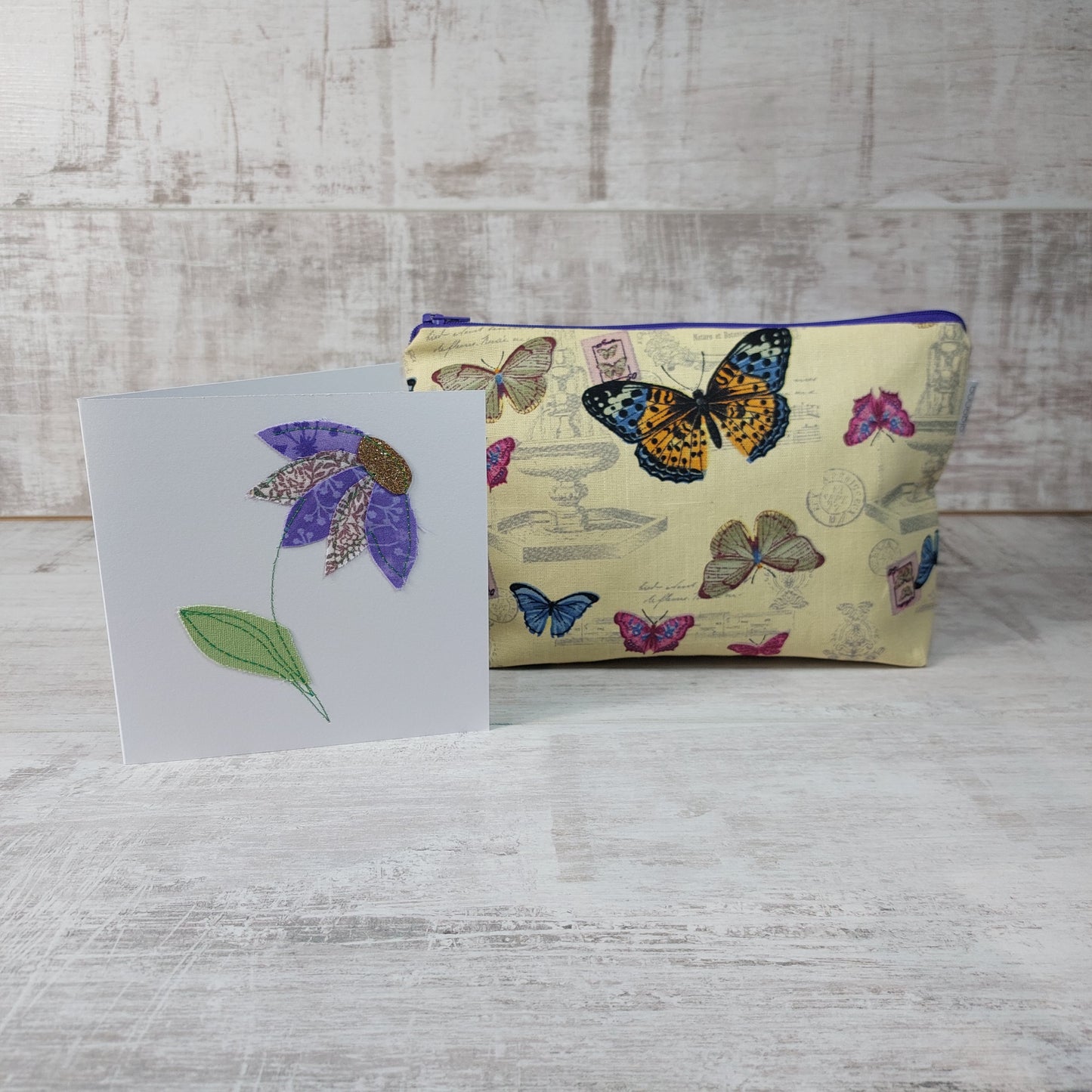 Make Up Bag and Card Gift Set in Vintage Butterfly Print